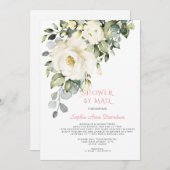Witte Crème Bloemen Baby Shower Per Post Kaart (Voorkant / Achterkant)
