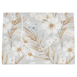 Witte Crème Bloemen Blauwe Vlinders Bruidsdouche Groot Cadeauzakje