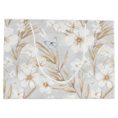 Witte Crème Bloemen Blauwe Vlinders Bruidsdouche Groot Cadeauzakje (Achterkant)