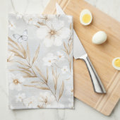 Witte Crème Bloemen Blauwe Vlinders Bruidsdouche Theedoek (Quarter Fold)