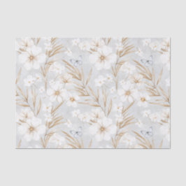 Witte Crème Bloemen Blauwe Vlinders Bruidsdouche Tissuepapier