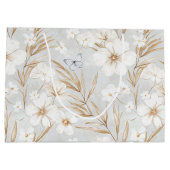 Witte Crème Bloemen Blauwe Vlinders Bruidsfeest Groot Cadeauzakje (Achterkant)