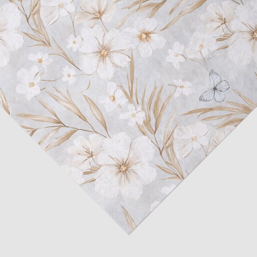 Witte Crème Bloemen Blauwe Vlinders Bruidsmeisjesf Tissuepapier (Detail)