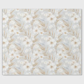 Witte Crème Bloemen Blauwe Vlinders Bruiloft Cadeaupapier (Vlak)