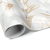 Witte Crème Bloemen Blauwe Vlinders Bruiloft Cadeaupapier (Rol Hoek)