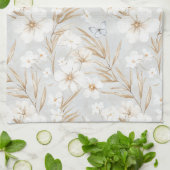 Witte Crème Bloemen Blauwe Vlinders Bruiloft Feest Theedoek (Gevouwen)