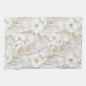 Witte Crème Bloemen Blauwe Vlinders Bruiloft Theedoek (Horizontaal)