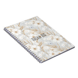 Witte Crème Bloemen Blauwe Vlinders Notitieboek
