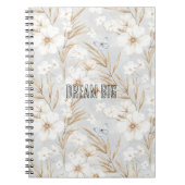 Witte Crème Bloemen Blauwe Vlinders Notitieboek (Voorkant)