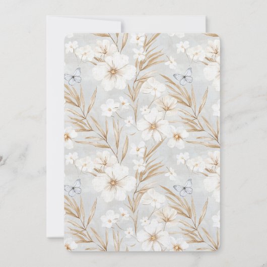 Witte Crème Bloemen Blauwe Vlinders Trouwen Kaart (Achterkant)