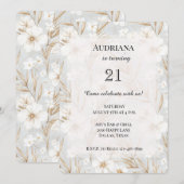 Witte Crème Bloemen Blauwe Vlinders Verjaardag Kaart (Voorkant / Achterkant)