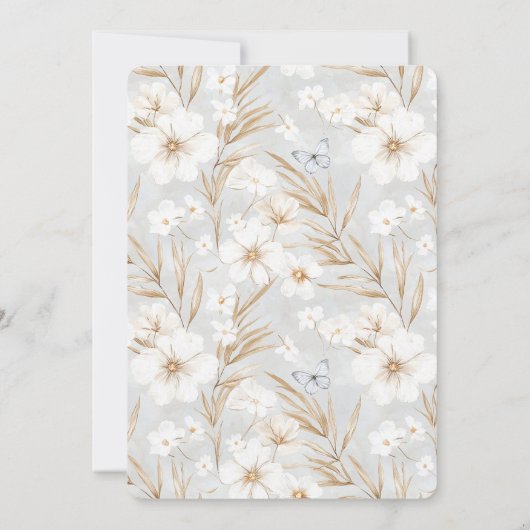 Witte Crème Bloemen Blauwe Vlinders Verjaardag Kaart (Achterkant)