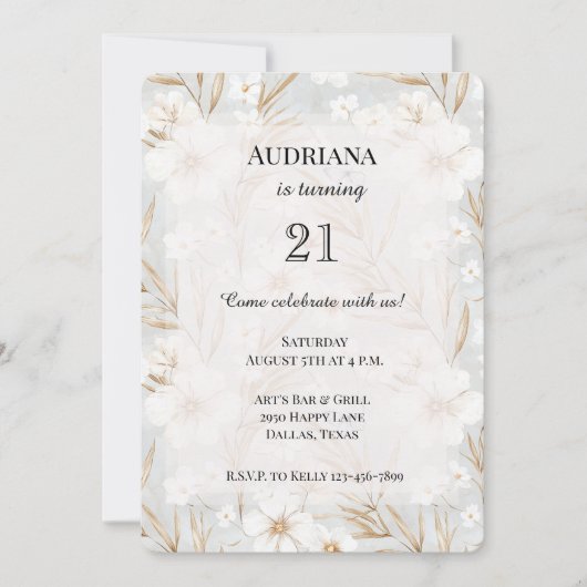 Witte Crème Bloemen Blauwe Vlinders Verjaardag Kaart (Voorkant)