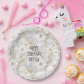 Witte Crème Bloemen Blauwe Vlinders Verjaardag Papieren Bordje (Feest)