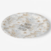 Witte Crème Bloemen Blauwe Vlinders Verjaardag Papieren Bordje (Gekanteld)