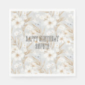 Witte Crème Bloemen Blauwe Vlinders Verjaardag Servet (Voorkant)