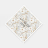 Witte Crème Bloemen Blauwe Vlinders Verjaardag Servet (Hoek)