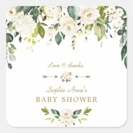 Witte Crème Bloemen Gouden Baby Shower Vierkante Sticker