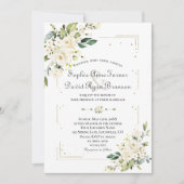 Witte Crème Bloemen Gouden Glitter Frame Bruiloft Kaart (Voorkant)