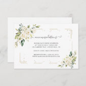 Witte Crème Bloemen Gouden Trouw Accommodaties Informatiekaartje (Voorkant / Achterkant)