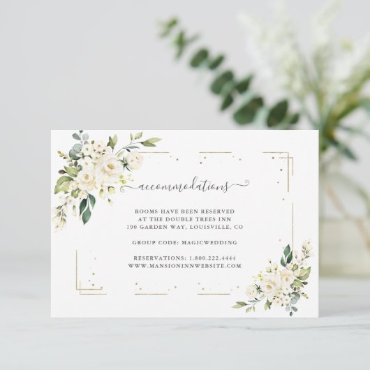 Witte Crème Bloemen Gouden Trouw Accommodaties Informatiekaartje (Staand voorkant)