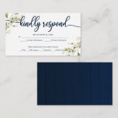 Witte Crème Bloemen Huwelijk RSVP Marine Blauw Informatiekaartje (Voorkant / Achterkant)