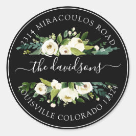 Witte Crème Bloemige Retouradres Enveloppegel Ronde Sticker