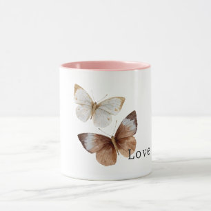 Witte Crème Bruine Vlinders Liefde Mok