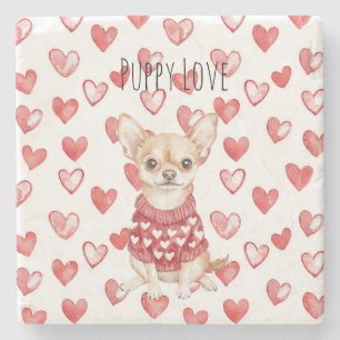 Witte Crème Chihuahua Hond Rode Harten   Stenen Onderzetter