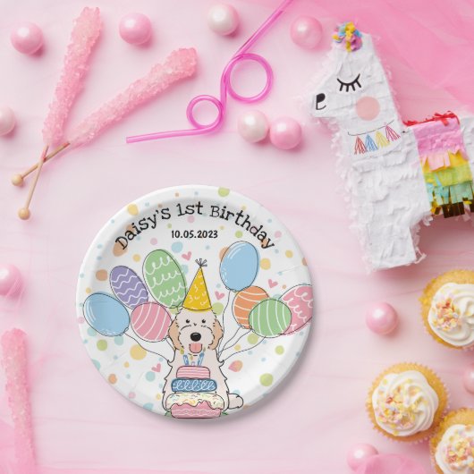 Witte Crème Cockapoo Cavapoo Hond Verjaardag Papieren Bordje (Feest)