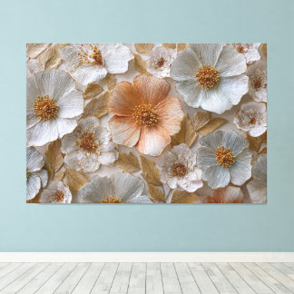 Witte, Crème en Gouden Bloesems met Perzik Accente Canvas Afdruk