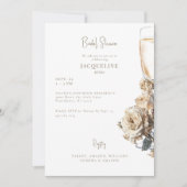 Witte & Crème Gedroogde Rozen Champagne Vrijgezell Kaart (Voorkant)