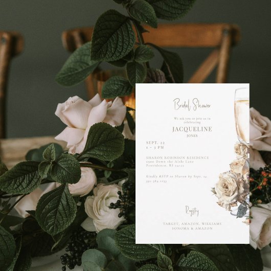 Witte & Crème Gedroogde Rozen Champagne Vrijgezell Kaart