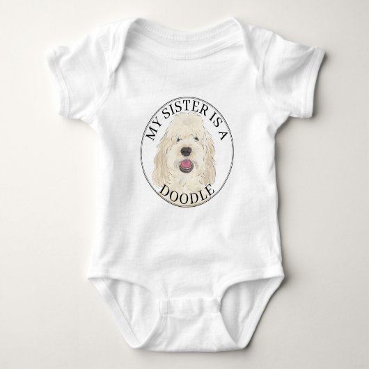 Witte Crème Gouden Doodle Hond Grote Zus Romper (Voorkant)