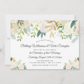 Witte Crème Ivoor Kleur Bloemen- en Groenhuwelijk Kaart (Voorkant)