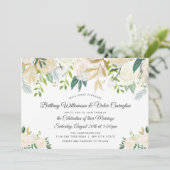 Witte Crème Ivoor Kleur Bloemen- en Groenhuwelijk Kaart (Staand voorkant)