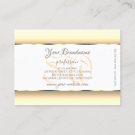 Witte Crème Ombre Initialen Licht Goud Decor Rand Visitekaartje (Achterkant)