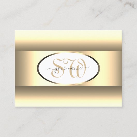 Witte Crème Ombre Initialen Licht Goud Decor Rand Visitekaartje (Voorkant)