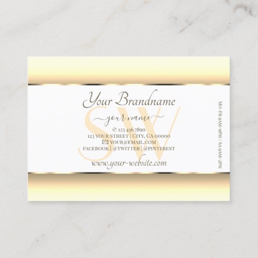 Witte Crème Ombre Monogram Licht Goud Decor Rand Visitekaartje (Achterkant)
