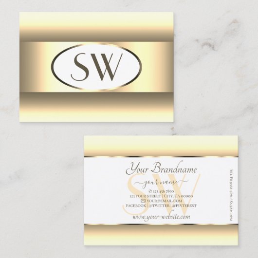Witte Crème Ombre Monogram Licht Goud Decor Rand Visitekaartje (Voorkant / Achterkant)