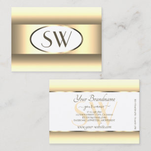 Witte Crème Ombre Monogram Licht Gouden Sierrand Visitekaartje