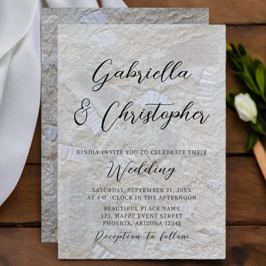 Witte crème patroon zwarte kalligrafie trouw  kaart