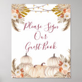 Witte Crème Pompoen Bloemig Gelieve Onze Gast Te O Poster (Voorkant)