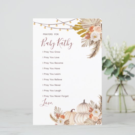 Witte Crème Pompoen Liefde Gebeden voor Baby Bord (Staand voorkant)