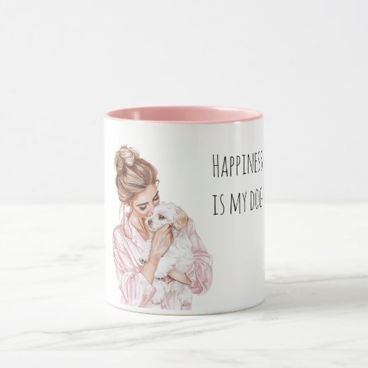 Witte Crème Puppy Hond Moeder Roze Mok (Midden)