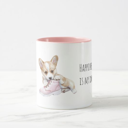 Witte Crème Puppy Hond Roze Schoen Mok (Midden)