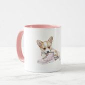 Witte Crème Puppy Hond Roze Schoen Mok (Voorkant links)