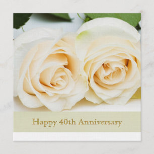 Witte crème rozen, 40ste huwelijksverjaardag kaart