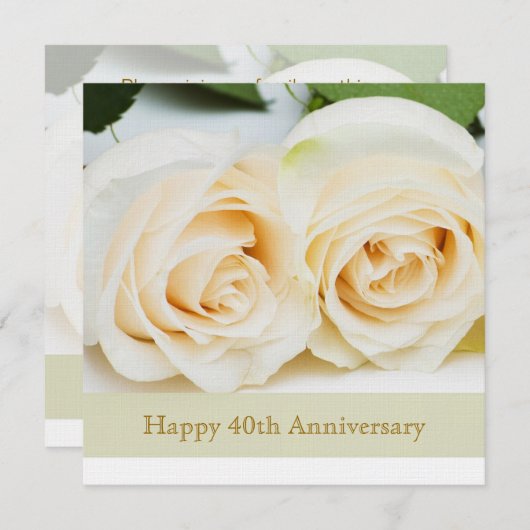 Witte crème rozen, 40ste trouwdag kaart (Voorkant / Achterkant)
