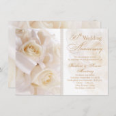 Witte crème rozen 50ste huwelijksverjaardag kaart (Voorkant / Achterkant)